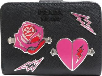 Prada Pre-owned Wallets, female, Black, Size: ONE SIZE Pre-owned Prada Rose and Heart Leather Wallet