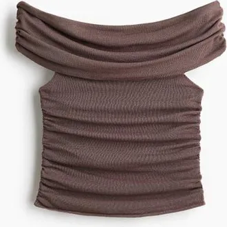 H&M Draped Off-the-shoulder Top in Taupe at Nordstrom, Size Xx-Large