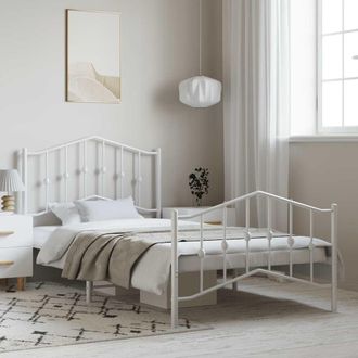 vidaXL Vidaxl - Estructura Cama Sin Colch&oacute;n Con Estribo Metal Blanco 100x200 Cm