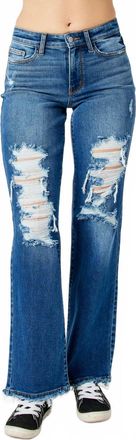 Judy Blue Womens Destroyed Dad Jeans In Blue