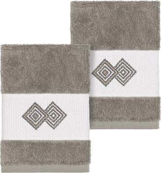 Linum Home Textiles 100% Turkish Cotton Noah 2Pc Embellished Washcloth Set