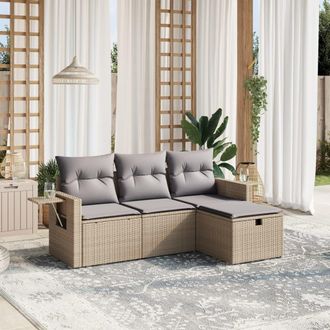 vidaXL Juego De Sof&aacute;s Jard&iacute;n Con Cojines Beige Mezcla 4 Pzas Rat&aacute;n Pe Vidaxl