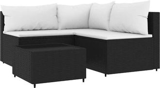 vidaXL Juego De Jard&iacute;n Con Cojines 4 Piezas Rat&aacute;n Sint&eacute;tico Negro Vidaxl