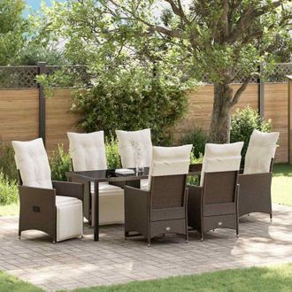 vidaXL Conjunto De Comedor De Jard&iacute;n 7 Pcs Marr&oacute;n Rat&aacute;n Sint&eacute;tico Vidaxl