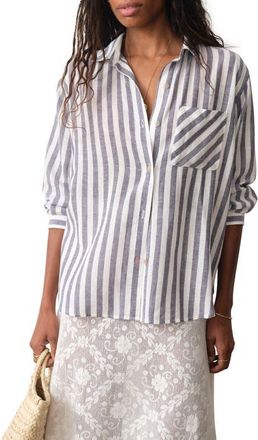 Marine Layer Jane Relaxed Stripe Shirt in Navy And White Stripe at Nordstrom, Size X-Small