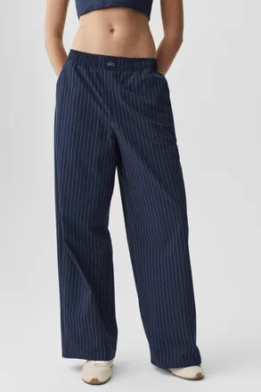 Alo | Pinstripe Daylight Boxer Pants (Regular) in Navy/Ivory, Size: Medium