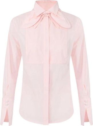 Elisabetta Franchi Katoenen Blouse met Strik - Dames - Overhemden - Roze - S - Katoen - Overhemden