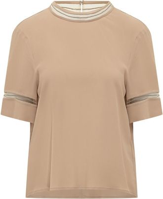 Fabiana Filippi Beige Solid Crew Neck Top