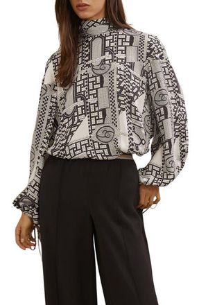 Reiss Harry Tile Print Top in Ivory/Black at Nordstrom, Size 10 Us