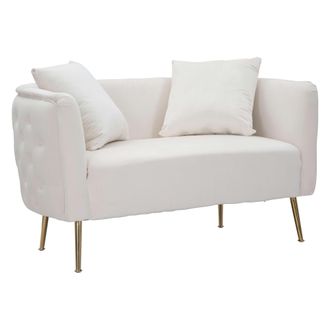 Dmora Sof&aacute; Fijo 2 Plazas Dingle, Efecto Terciopelo, Cojines Incluidos, Brazos, 127x74x71h Cm Blanco
