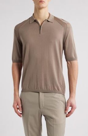 Emporio Armani Lightweight Short Sleeve Quarter Zip Polo in Solid Light/Pastel B at Nordstrom Rack, Size X-Large