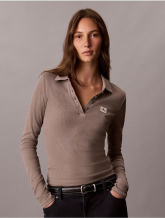 Calvin Klein Jeans Calvin Klein Womens Woven Monologo Long Sleeve Polo Shirt - Grey - XL
