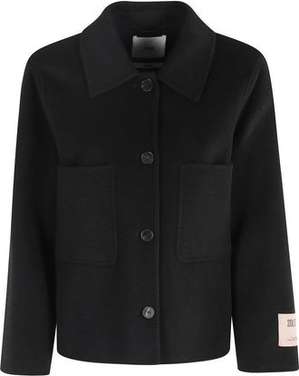 SOLOTRE Short Black Coat With Classic Collar And Button Closure