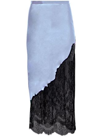 Fleur du Mal lace-appliqu&eacute; midi skirt - women - Silk/Cotton/Nylon/Lyocell - S - Blue