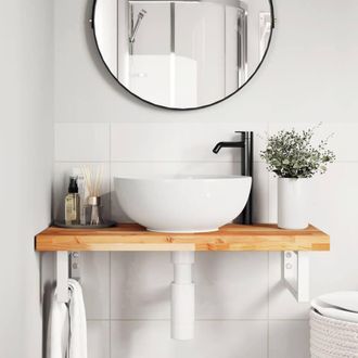 Berkfield Home Elegant Basin Shelf Wall Mounted Steel & Solid Wood Acacia in Brown