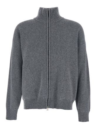 Roberto Collina Grey Sweatshirt With Dropped Shoulders And Front Zip Closure In Wool Man