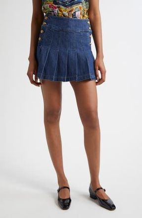 Alice & Olivia Lanna Pleated Denim Miniskirt in Love Train at Nordstrom Rack, Size 30