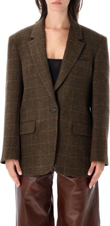 R&oacute;he Oversized Check Wool Single-Breasted Blazer