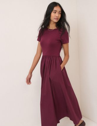 Nobody's Child Burgundy Short Sleeve Sarah Midi Dress