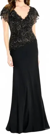 Montage by Mon Cheri Formal Lace-Chiffon Full Dress In Black