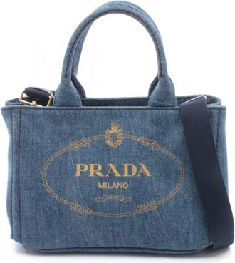 Prada Blue Denim Handbag Tote Bag (Pre-Owned)