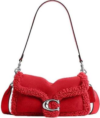 Coach Tabby Shoulder Bag 26 in Shearling Light Antique Nickel Red CHB41-LHUWQ