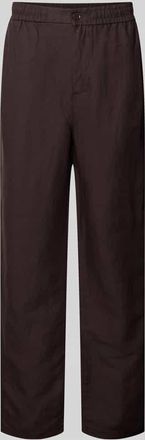 Lacoste Straight Leg Stoffhose aus Leinen-Mix in Schoko, Gr&ouml;&szlig;e XXL