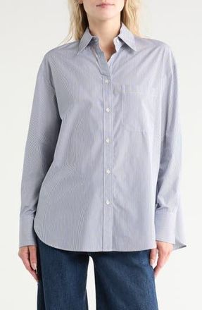 TWP Big Joe Cotton Button-Up Shirt in Midnight /White at Nordstrom Rack, Size X-Small/small