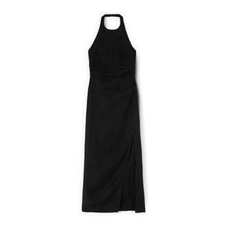 Motivi Lange gedrapeerde linnenmix jurk - Dames - Avondkleed - Zwart - 2XS - Linnen - Kleedjes