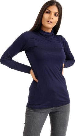Janisramone Womens Ladies Long Sleeve Turtle Polo Neck T-Shirt Slim Fit Jersey Casual Basic Plain Tee Vest Top Navy