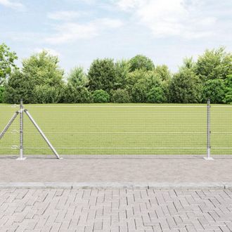 Berkfield Home Welded Wire Fence with 13 Flanged Posts 0.5x50 m Galvanised Steel in Silver