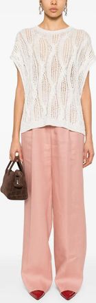 Tagliatore Womens Wide Leg Trousers - Pink Linen - Size EU 40 (Womens)