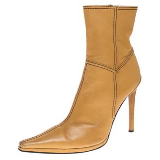 Casadei Tan Leather Pointed Toe Ankle Boots