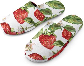 Generic Watercolor Strawberries And Flowers Warm Mens Slippers Slip On Soft Fleece House Shoes Winter Indoor Outdoor