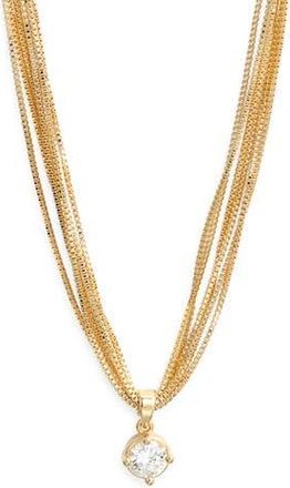 Nordstrom Solitaire Cubic Zirconia Pendant Necklace in 14K Gold Plated at Nordstrom Rack