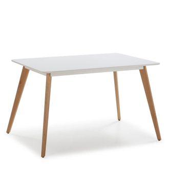 HOMN Mesa de comerdor blanco, patas de madera de haya, 120x80 cm