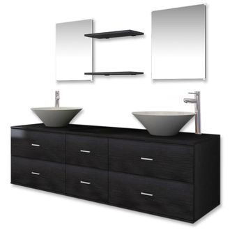 vidaXL Vidaxl - Conjunto De Muebles De Ba&ntilde;o Con Lavabo Y Grifo 9 Piezas Negro