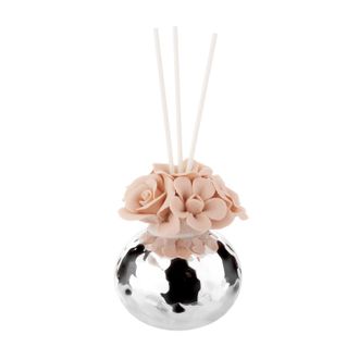 BELTRAMI Profumatore martellato rose rosa in porcellana con argento Miro Silver