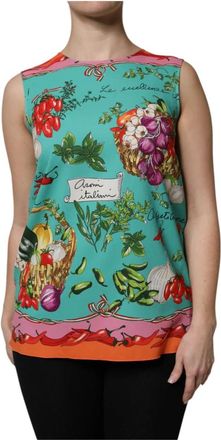 Dolce & Gabbana Floral Zijden Mouwloze Tanktop - Dames - Tops zonder mouwen - Veelkleurig - M - Tops