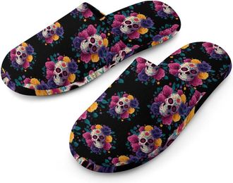 Generic Sugar Skull Mens Cozy Memory Foam Slippers Warm Cotton House Shoes Comfy Slipper for Indoor Outdoor