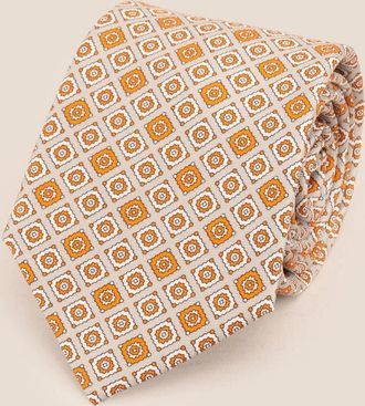 Oswin Hyde Mens Orange Motif Print Silk Tie