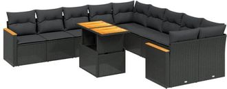 vidaXL Set De Sof&aacute;s De Jard&iacute;n 11 Pzas Y Cojines Rat&aacute;n Sint&eacute;tico Negro Vidaxl