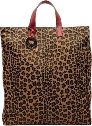 Fendi Pre-owned Tote Bags, female, Brown, Size: ONE SIZE Pre-owned Leopard Canvas Leather Tote Bag