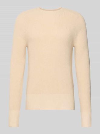FTC Strickpullover aus Baumwoll-Kaschmir-Mix mit gerippten Abschl&uuml;ssen in Beige, Gr&ouml;&szlig;e 48