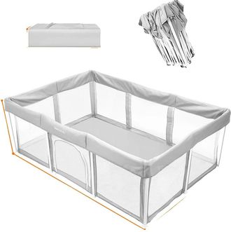 OEM Parque Infantil Plegable, Zona De Juegos Segura Para Interiores, Color Gris, 120-180-65 Cm