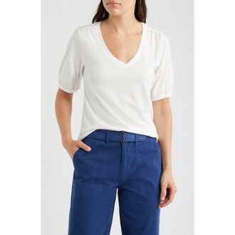 Nic+Zoe Puff Sleeve Cotton T-Shirt in Paper White at Nordstrom, Size Xx-Large