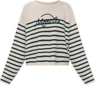 Moncler Trui met streepjespatroon - Dames - Ronde hals truien - Beige - M - Wol - Truien & Vesten