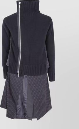 sacai striped layered knit coat dress