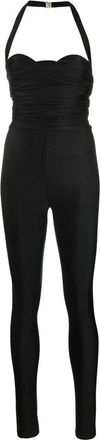 Saint Laurent ruched halterneck jumpsuit - women - Silk/Polyamide - 1 - Black