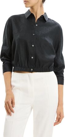 Theory Fixed Sleeve Linen Button-Up Shirt in Black at Nordstrom, Size X-Large